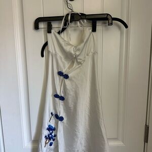 White PJ Dress with Blue Floral Accents